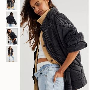 Free People Black Denim Quilted Jacket Size L